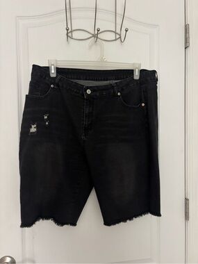 Black Distressed Denim Bermuda Shorts